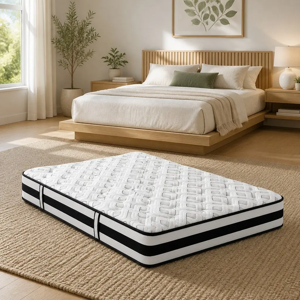 Queen Mattress Ultra Firm Tight Top 24cm Pocket Spring Grey High Density Foam