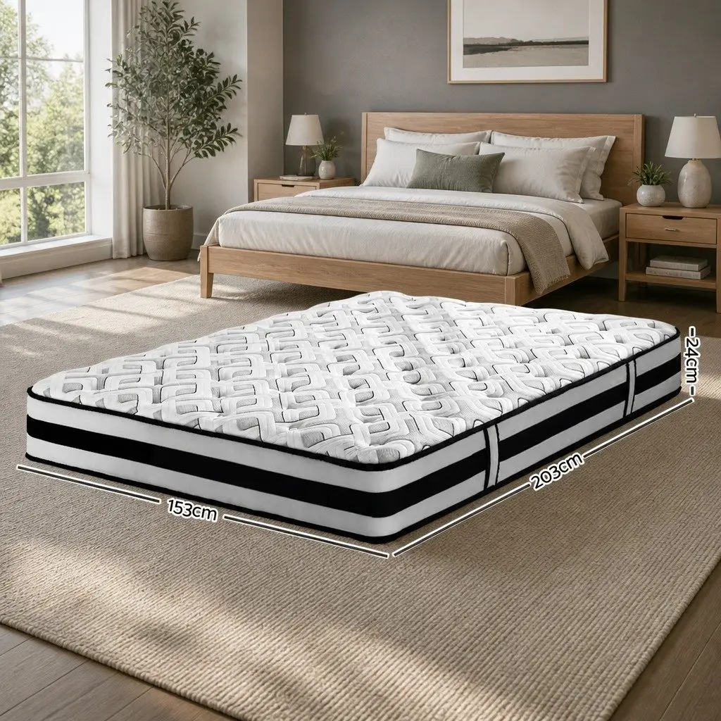 Queen Mattress Ultra Firm Tight Top 24cm Pocket Spring Grey High Density Foam