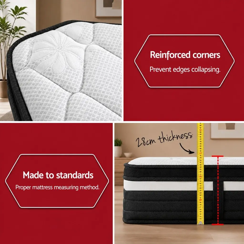 King Size Mattress Euro Top 28cm Extra Firm Pocket Spring Hypoallergenic 7 Zone Support