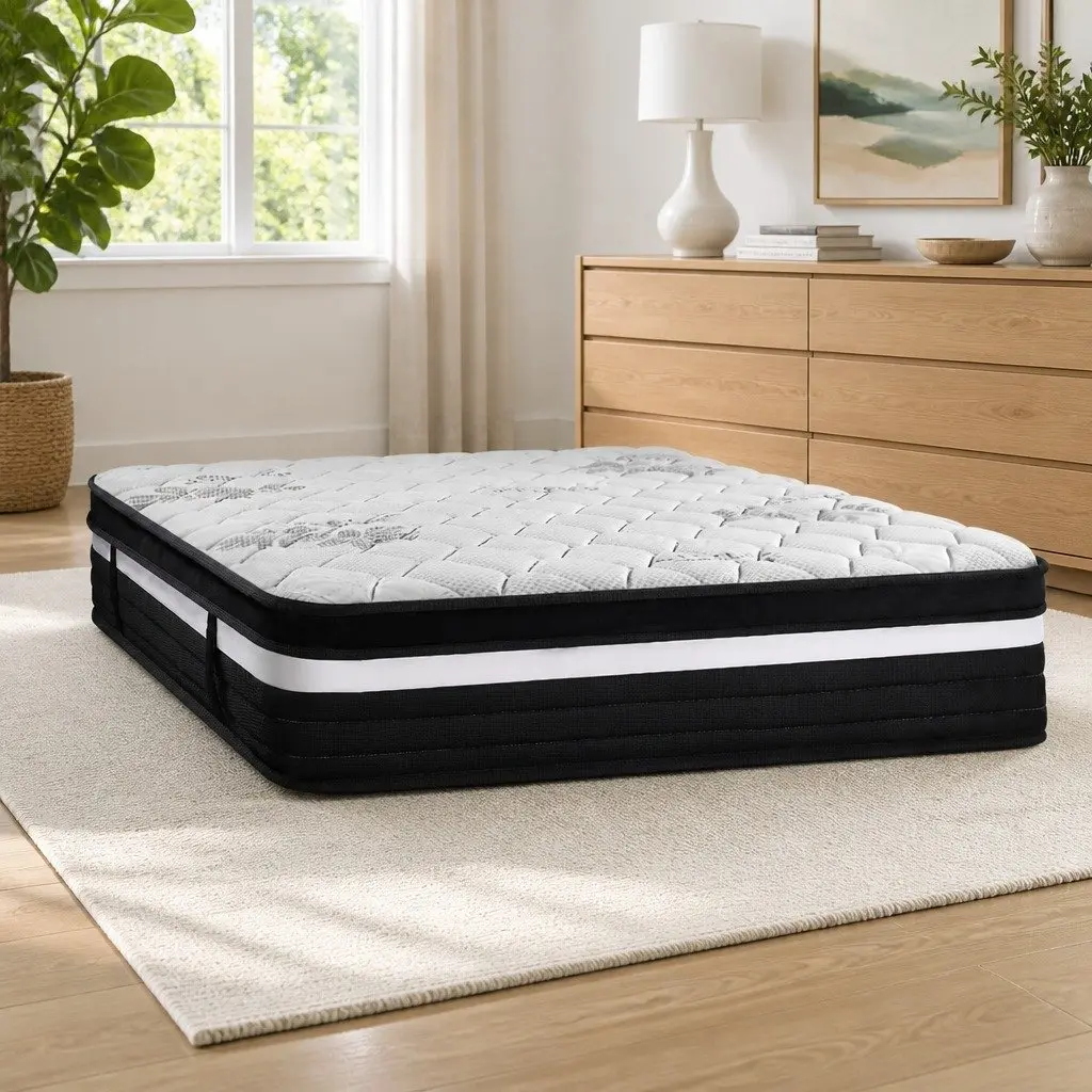 Queen Mattress 28cm Euro Top Grey White High Density Pocket Spring Super Firm Support