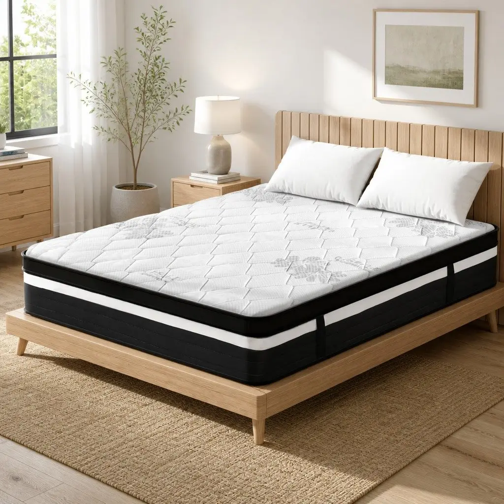 Queen Mattress 28cm Euro Top Grey White High Density Pocket Spring Super Firm Support