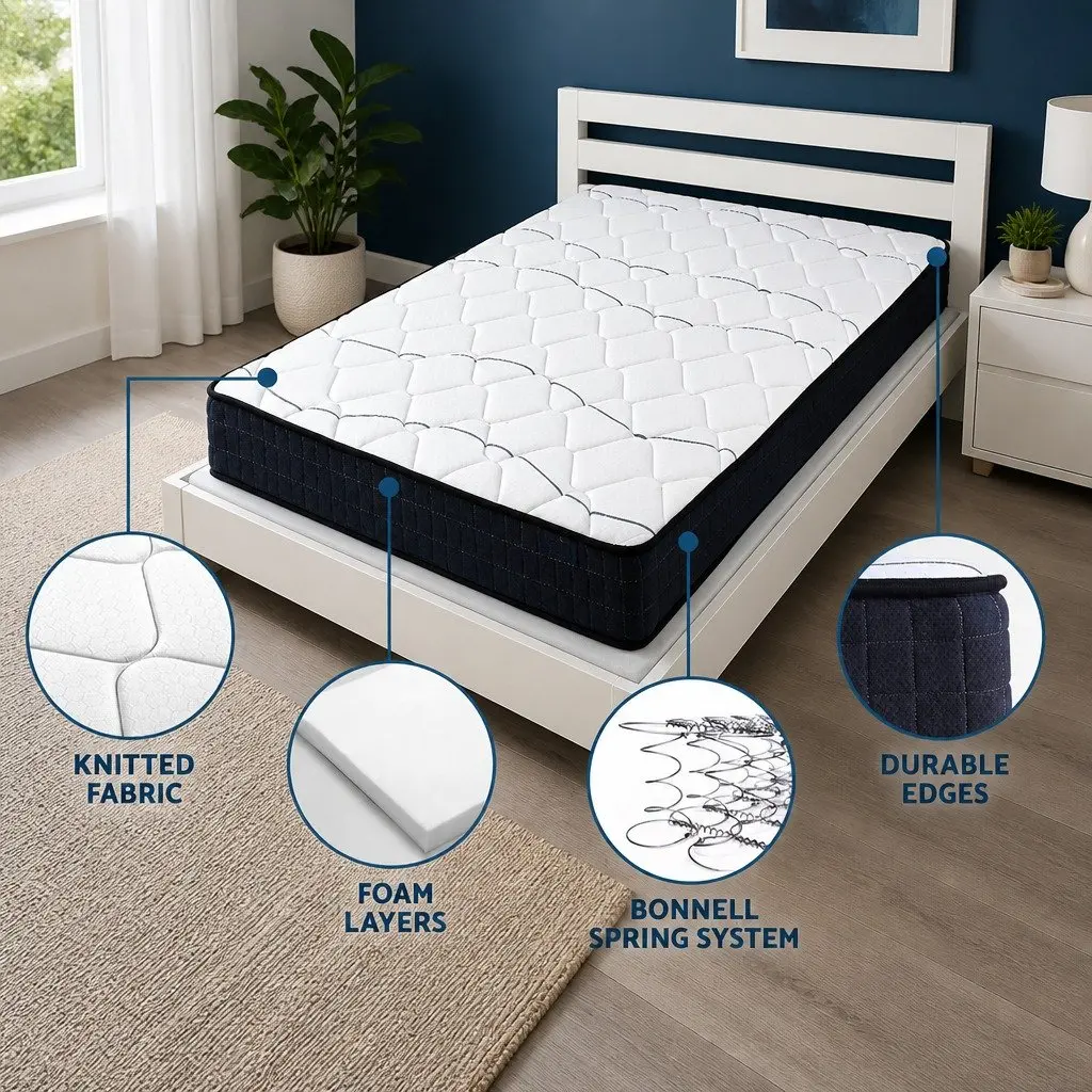 King Single Mattress 16cm Medium Firm Bonnell Spring Bed Foam Support