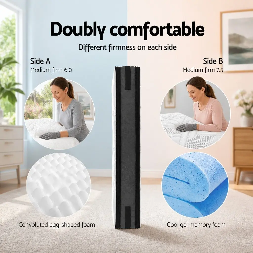 King Size Mattress Double-Sided Flippable 36cm Thick Cool Gel Memory Foam High-Density Foam Pocket Springs