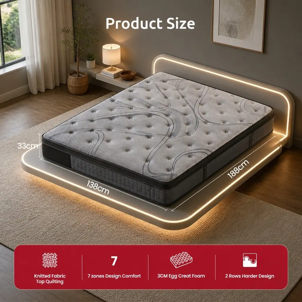 7-Zone Pocket Spring Double Mattress 33cm Extra Firm