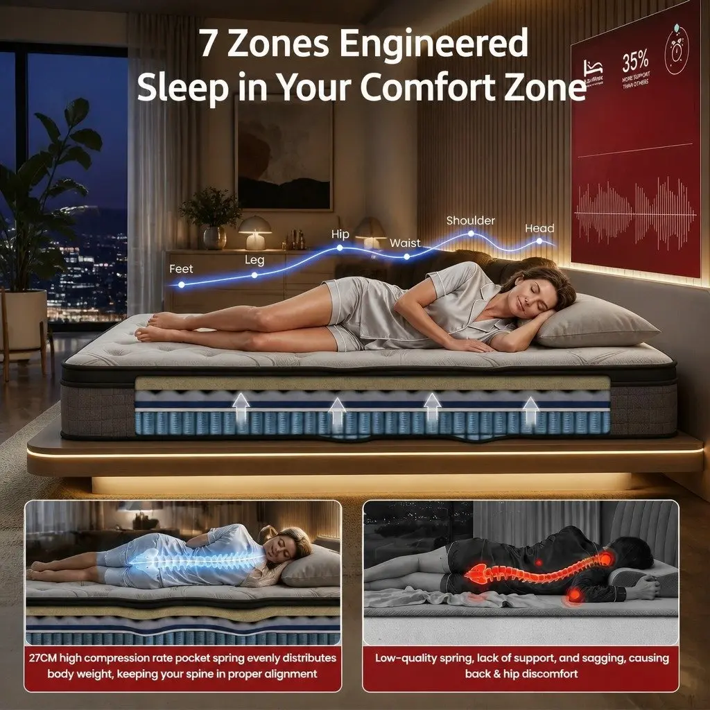 7-Zone Pocket Spring Double Mattress 33cm Extra Firm