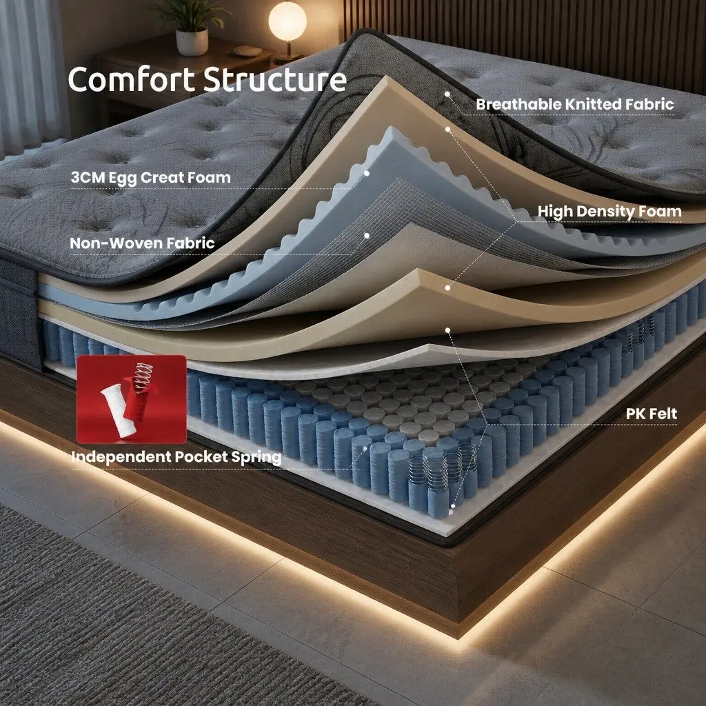 Single Mattress 33cm 7-Zone Pocket Spring 8.0 Extra Firm Dual-Row Edge Support
