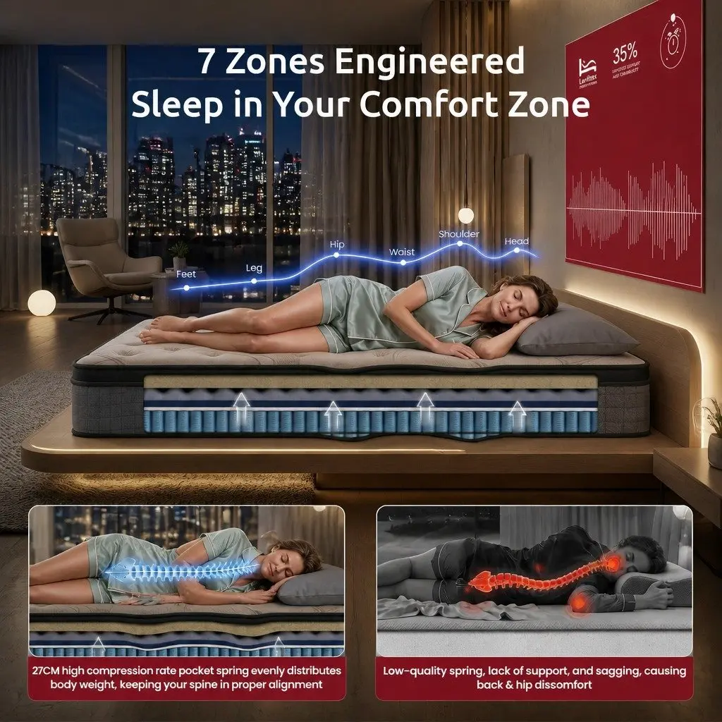 Single Mattress 33cm 7-Zone Pocket Spring 8.0 Extra Firm Dual-Row Edge Support