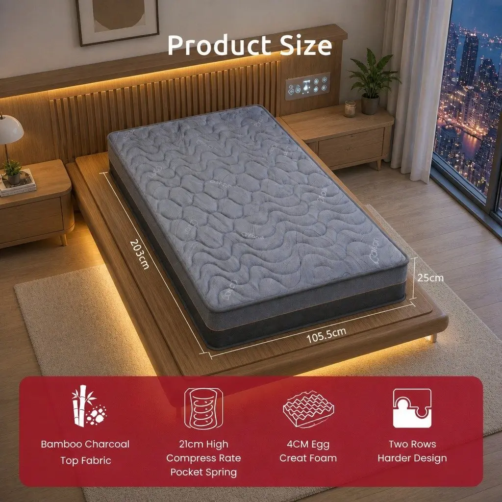 King Single Mattress 25cm Hybrid Pocket Spring with Foam