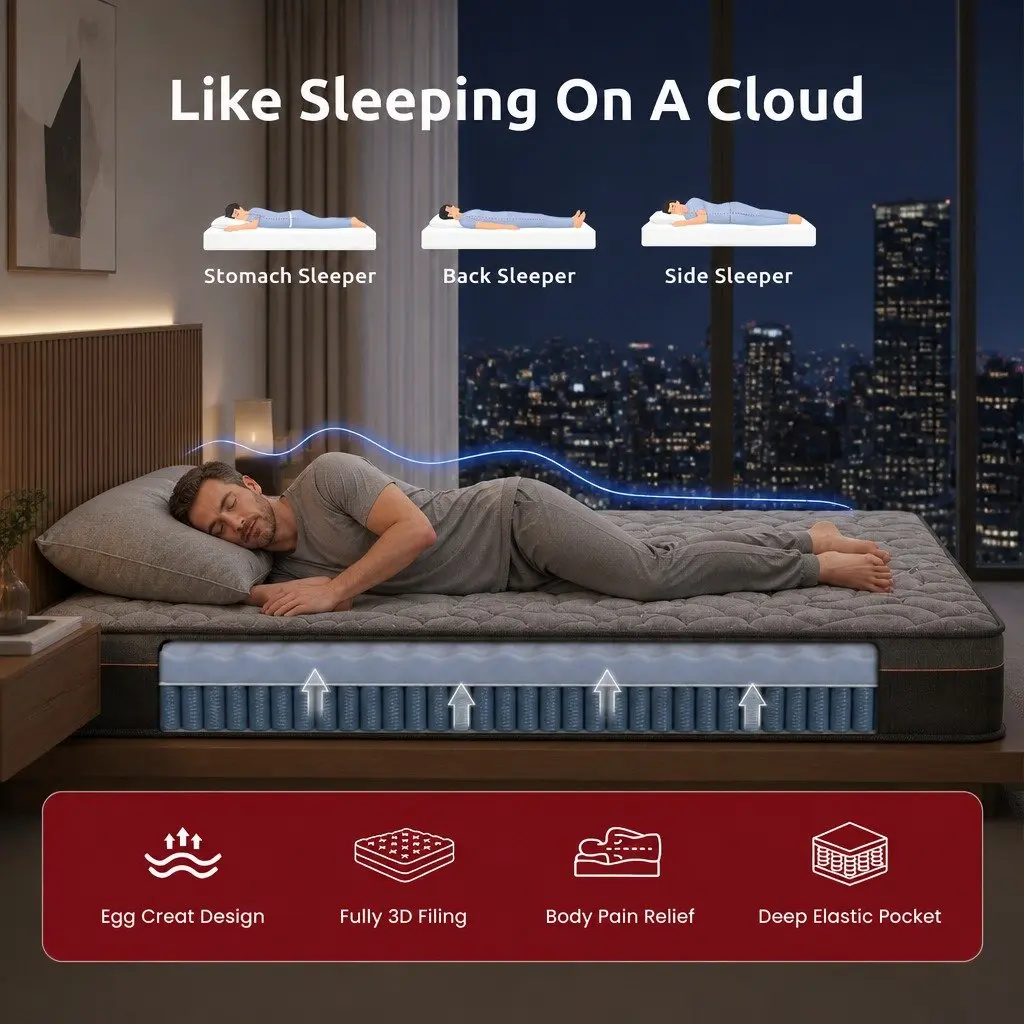King Single Mattress 25cm Hybrid Pocket Spring with Foam