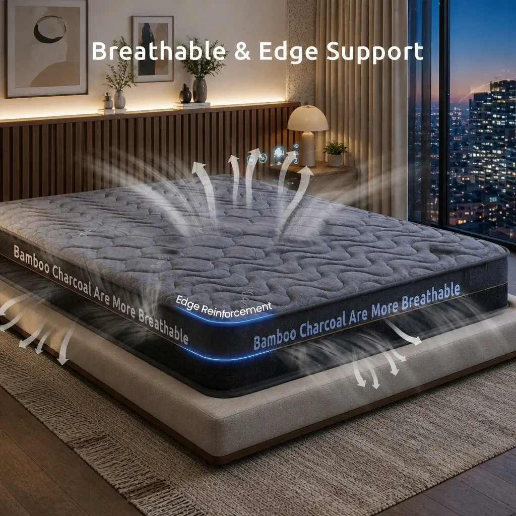Double Mattress 25cm Hybrid Pocket Spring with Charcoal Fabric