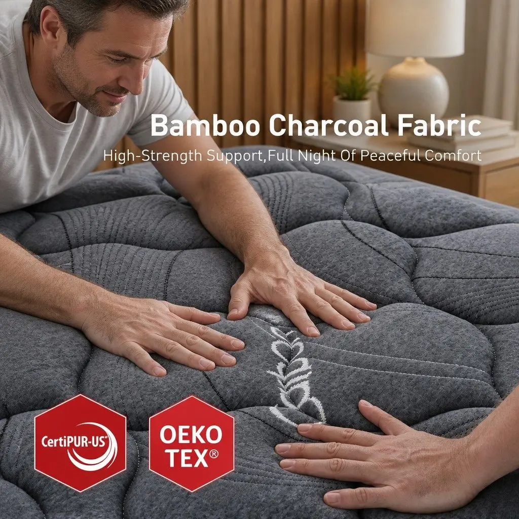 25cmKingSizeMattresswithHybridPocketSpringandEggCrateFoaminBambooCharcoalforComfortableSleep