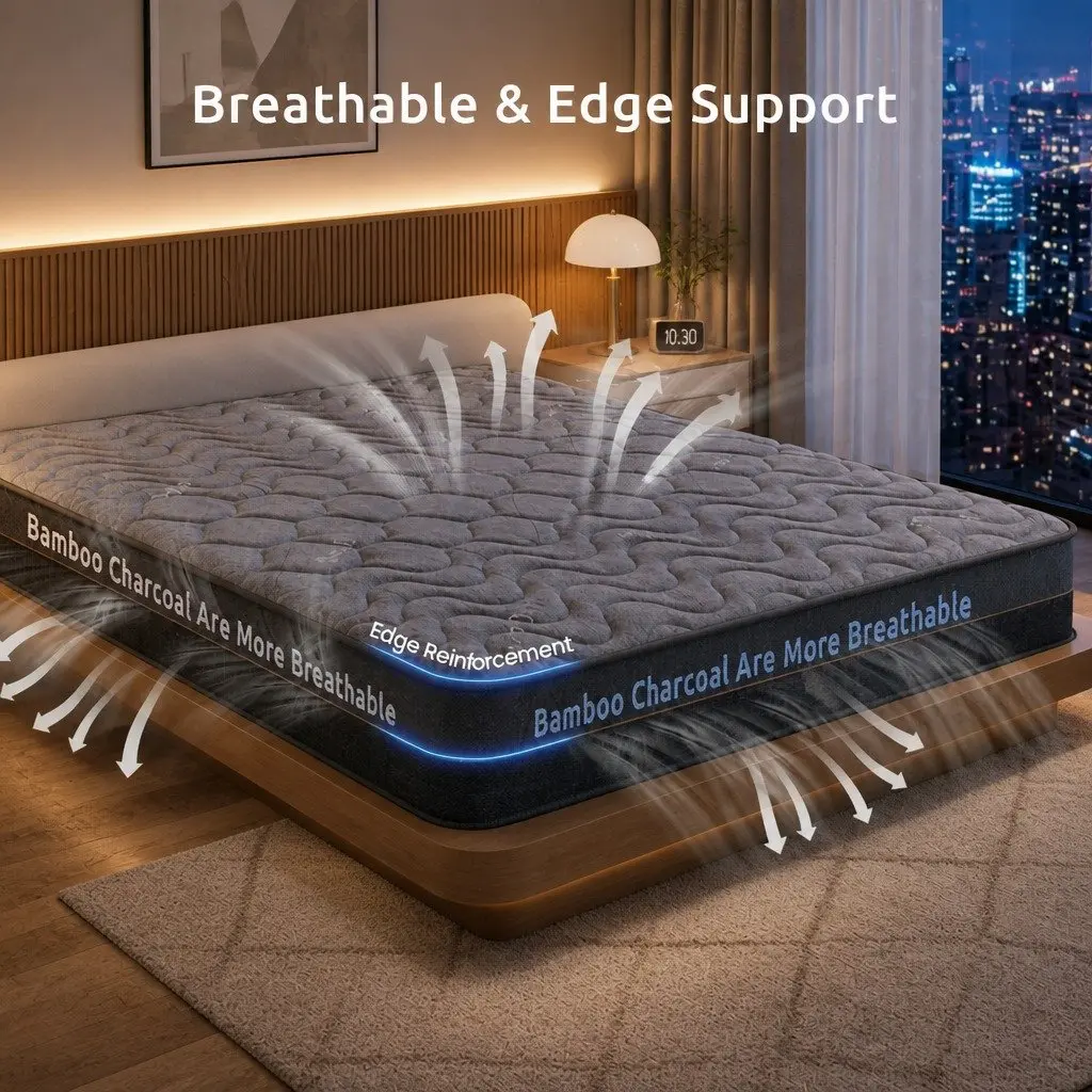 25cmKingSizeMattresswithHybridPocketSpringandEggCrateFoaminBambooCharcoalforComfortableSleep