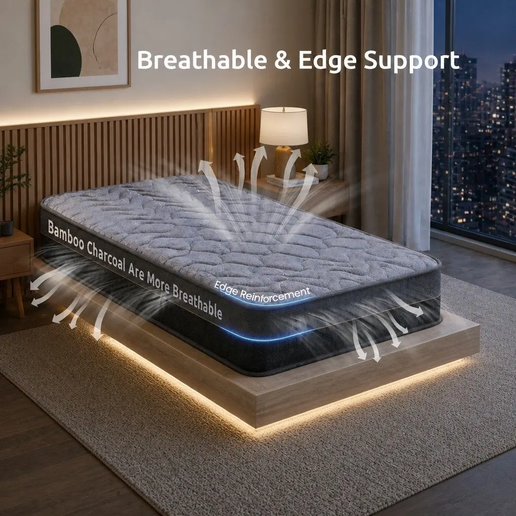 Single Mattress Hybrid Pocket Spring 25cm Egg Crate Foam Bamboo Charcoal Fabric