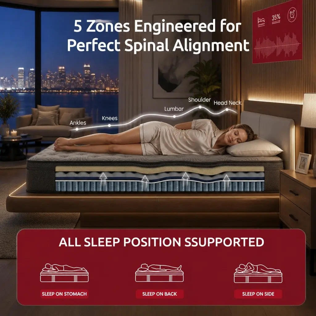 King Single Mattress 34cm Hybrid Pocket Spring Gel Memory Foam 5-Zone Pressure