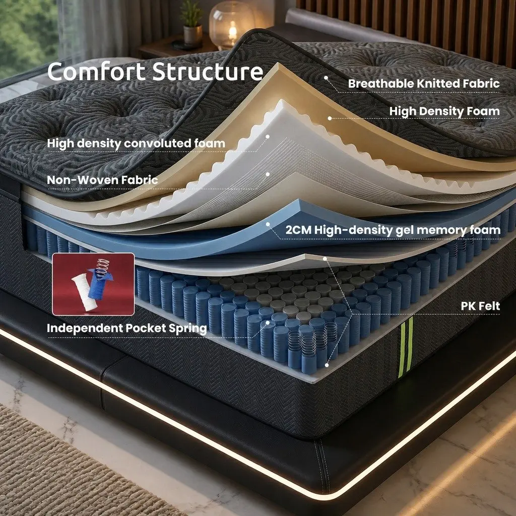 Queen Mattress 34cm Hybrid Pocket Spring Gel Foam