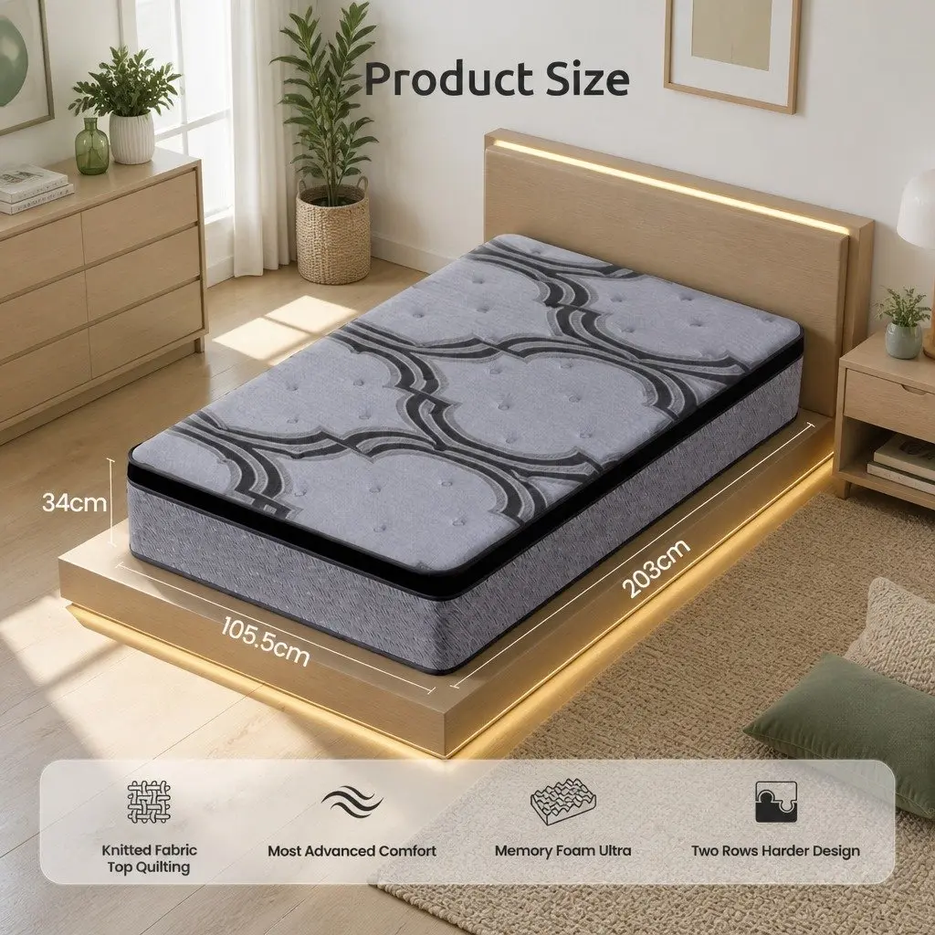 King Single Mattress 34cm 5-Zone Pocket Spring Comfort