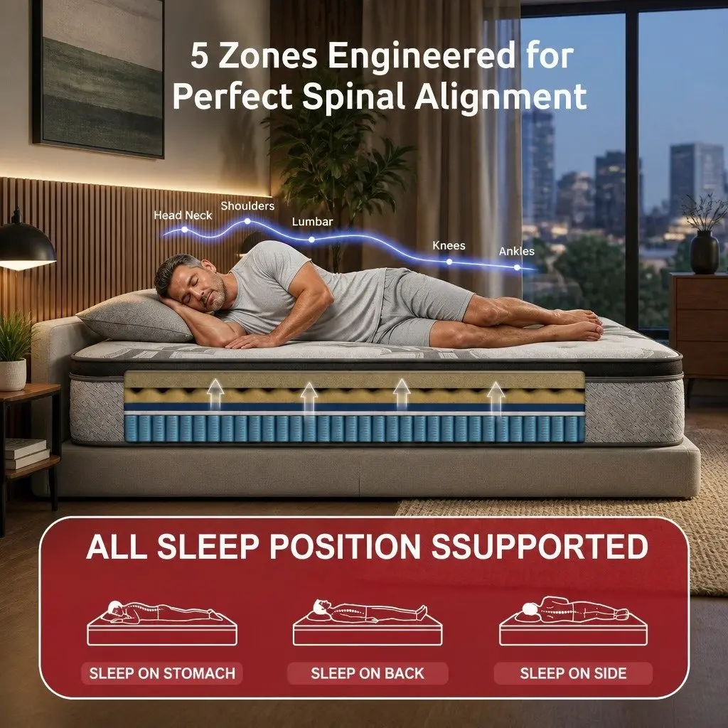 King Single Mattress 34cm 5-Zone Pocket Spring Comfort