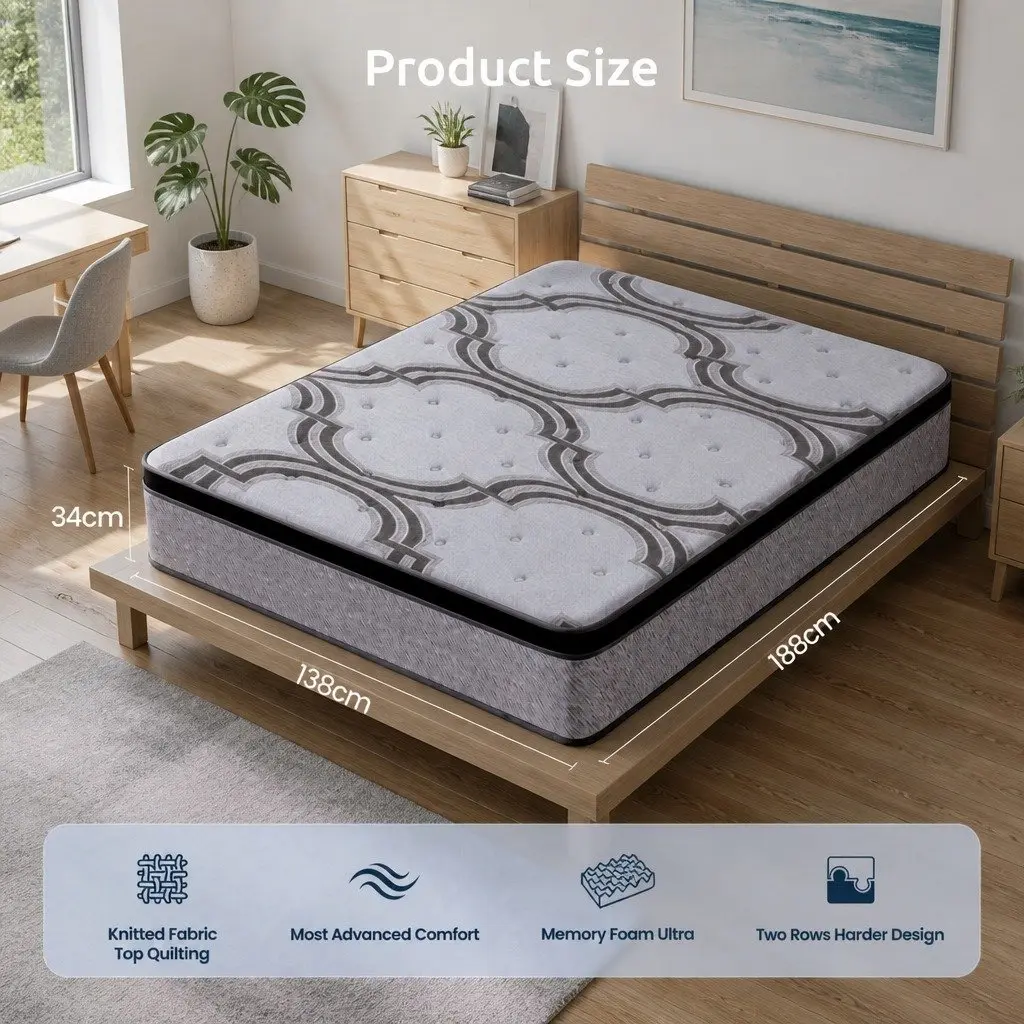 Double Mattress 34cm Hybrid 5-Zone Pocket Spring Latex Memory Foam Firm Support