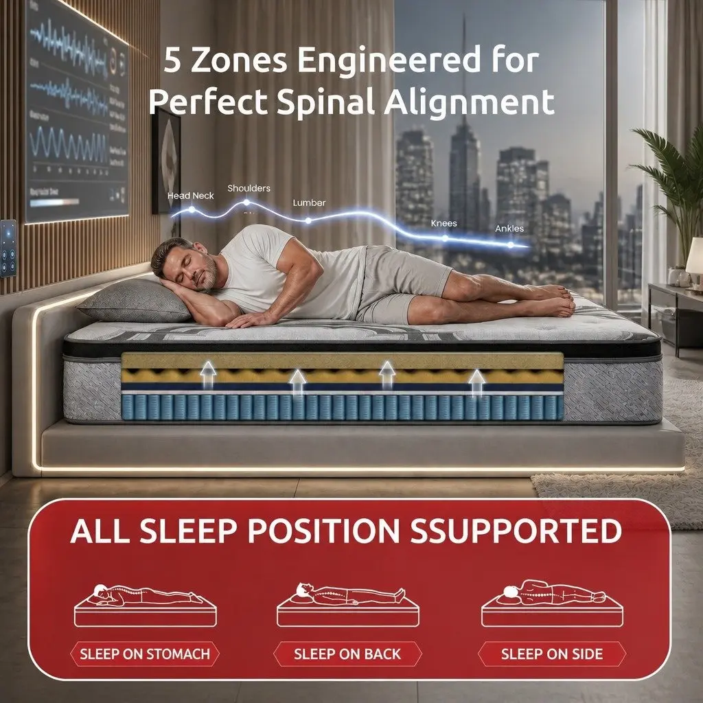 Double Mattress 34cm Hybrid 5-Zone Pocket Spring Latex Memory Foam Firm Support