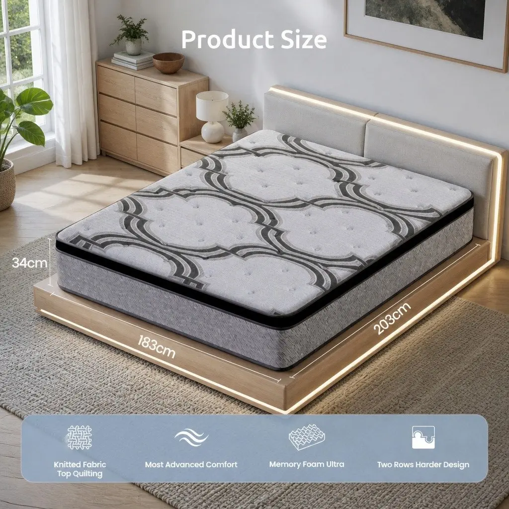 King Size Mattress 34cm Extra Firm with 5-Zone Support