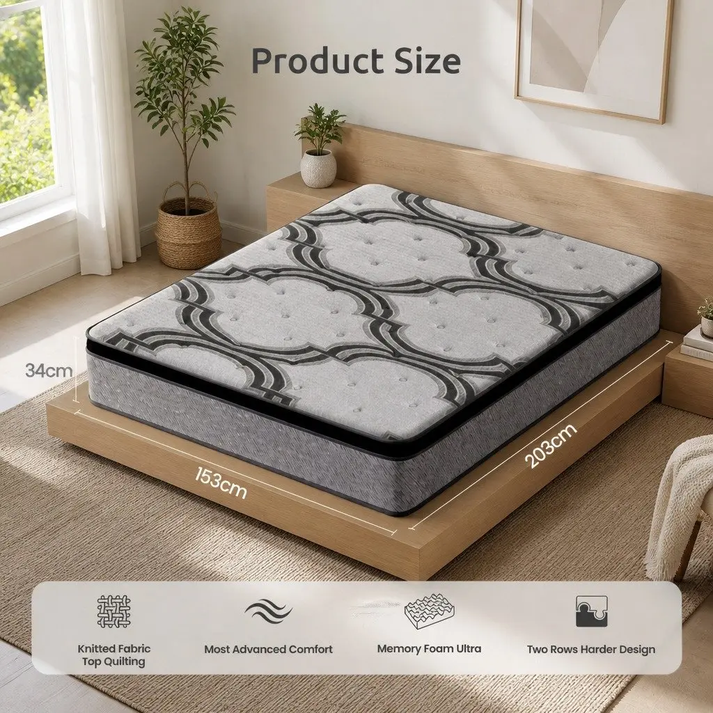 Queen Mattress 34cm Hybrid Pocket Spring with 5-Zone Support