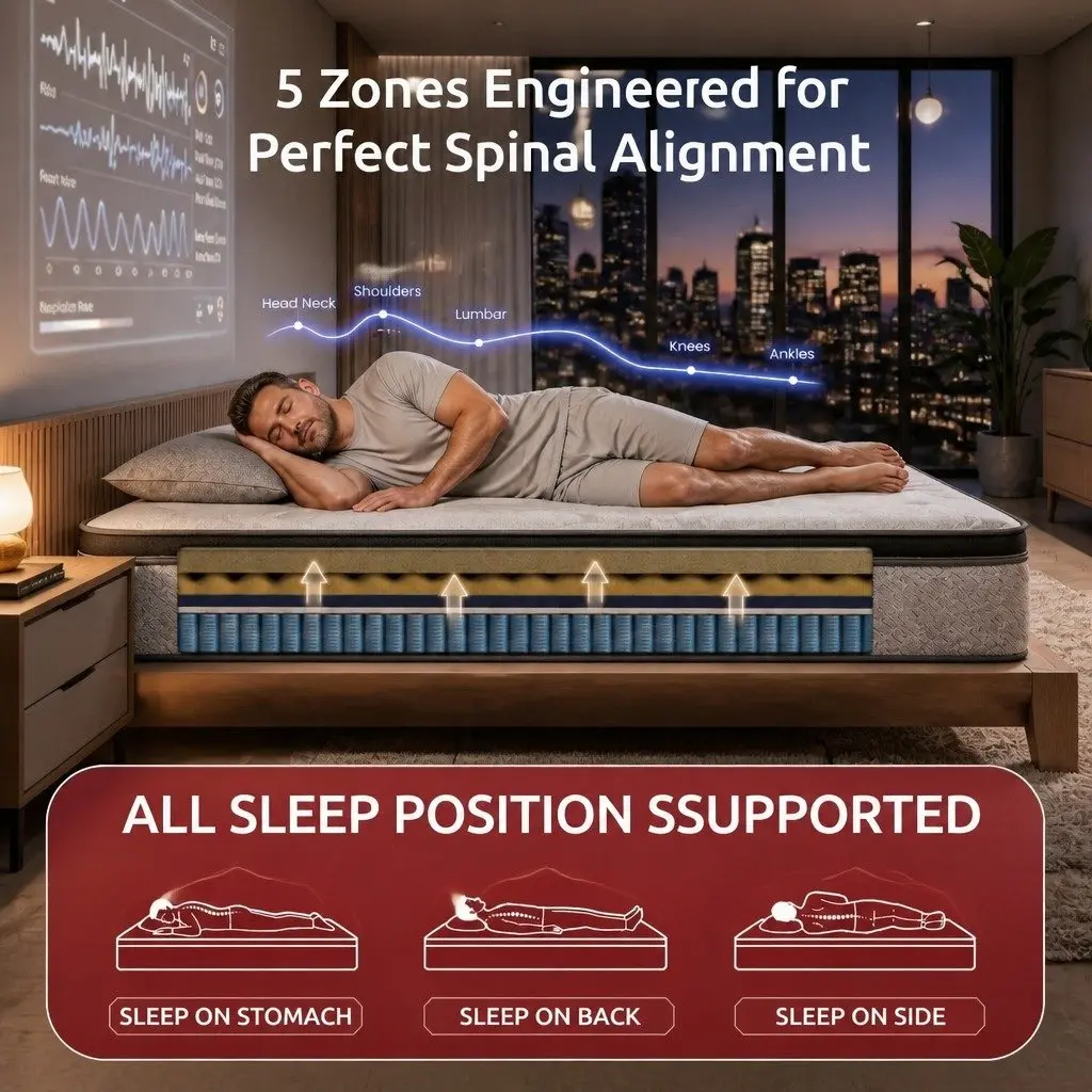 Queen Mattress 34cm Hybrid Pocket Spring with 5-Zone Support