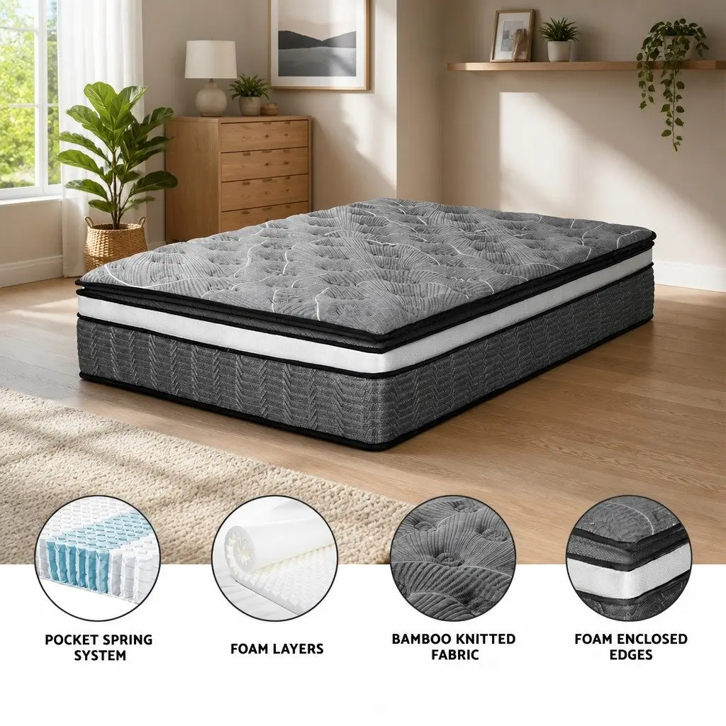 Double Pocket Spring Mattress 34cm Medium Firm Comfort