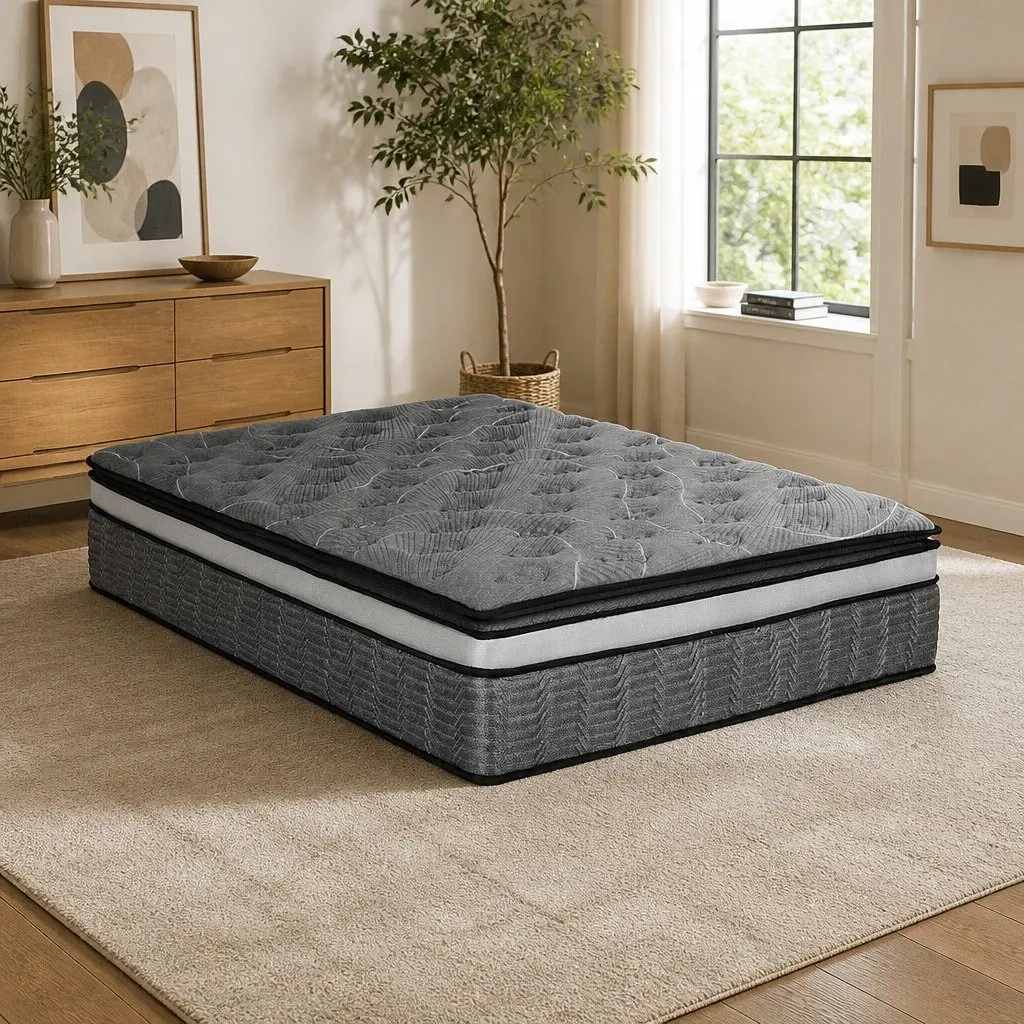 King Size Mattress Bamboo Fabric Medium Firm 34cm Double Layer Pocket Spring