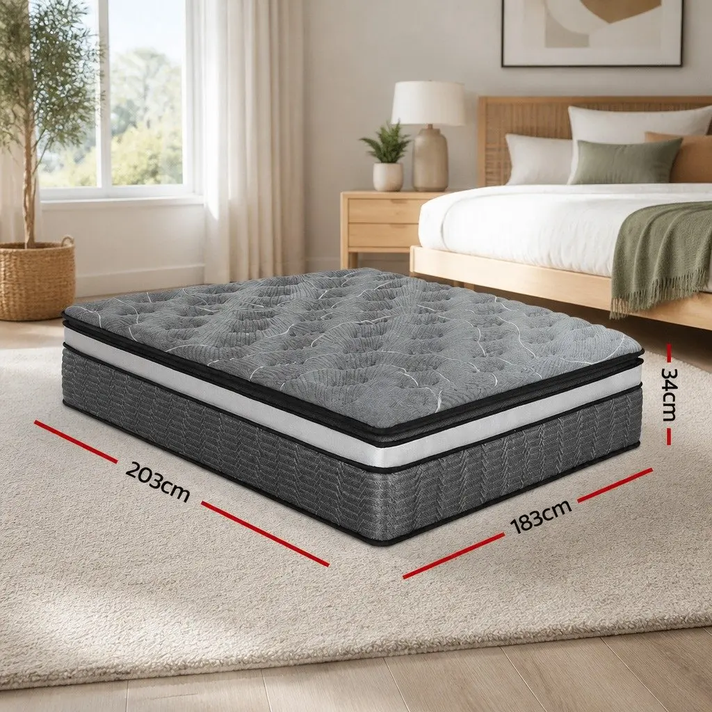 King Size Mattress Bamboo Fabric Medium Firm 34cm Double Layer Pocket Spring