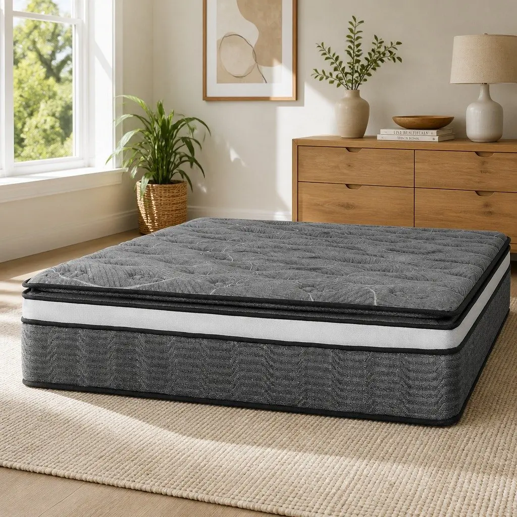 King Size Mattress Bamboo Fabric Medium Firm 34cm Double Layer Pocket Spring