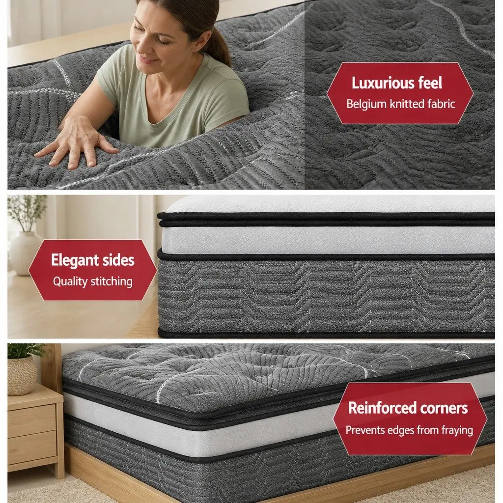 King Size Mattress Bamboo Fabric Medium Firm 34cm Double Layer Pocket Spring
