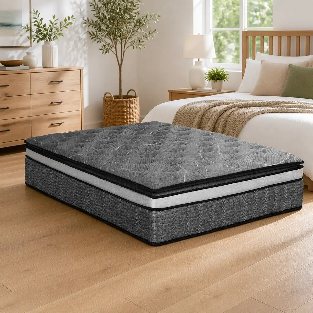 Queen Mattress Medium Firm 34cm Double Layer Pocket Spring Bamboo Knitted Top