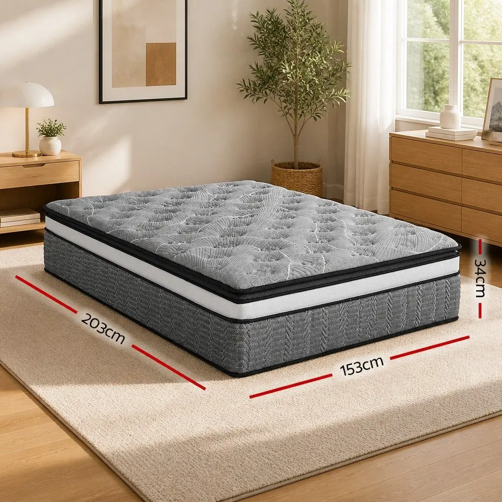 Queen Mattress Medium Firm 34cm Double Layer Pocket Spring Bamboo Knitted Top