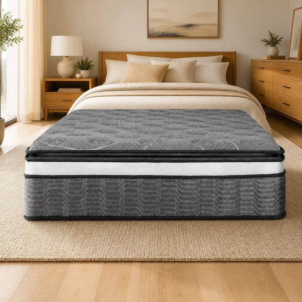 Queen Mattress Medium Firm 34cm Double Layer Pocket Spring Bamboo Knitted Top