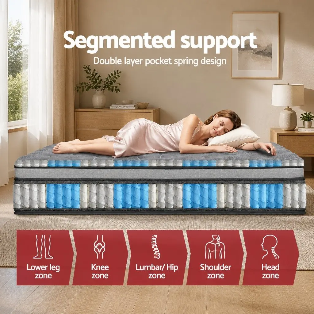 Queen Mattress Medium Firm 34cm Double Layer Pocket Spring Bamboo Knitted Top
