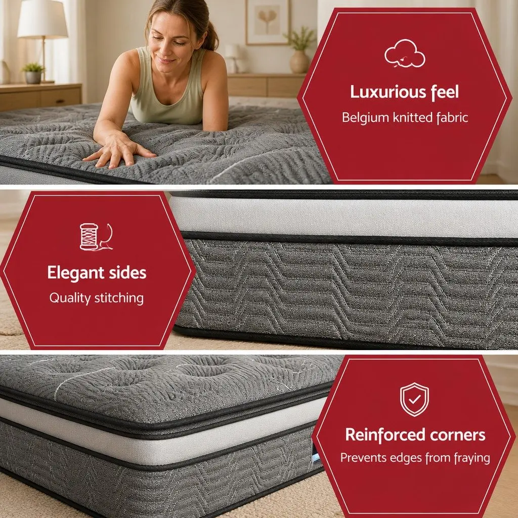 Queen Mattress Medium Firm 34cm Double Layer Pocket Spring Bamboo Knitted Top