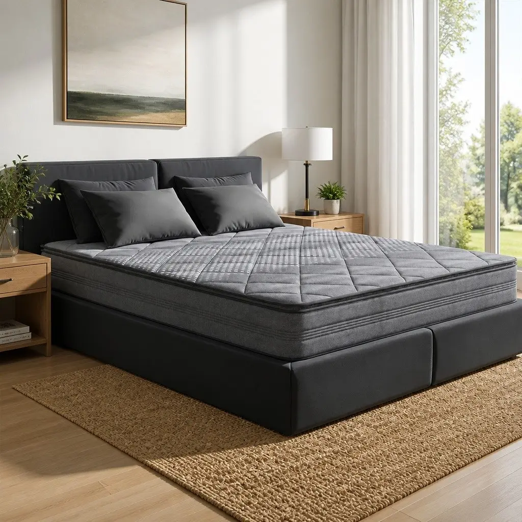 Queen Mattress Medium Firm 18cm Pillow Top Grey High-Density Foam