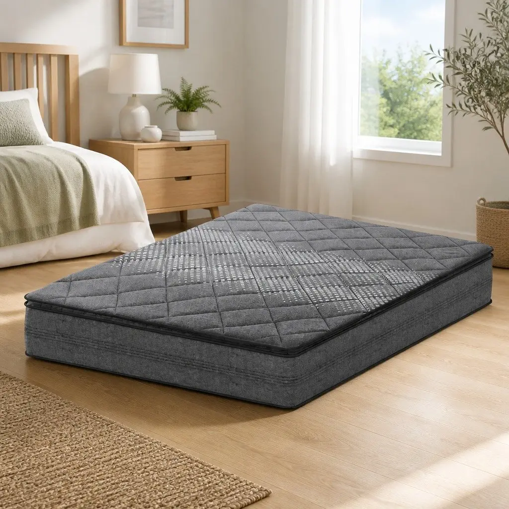 Queen Mattress Medium Firm 18cm Pillow Top Grey High-Density Foam