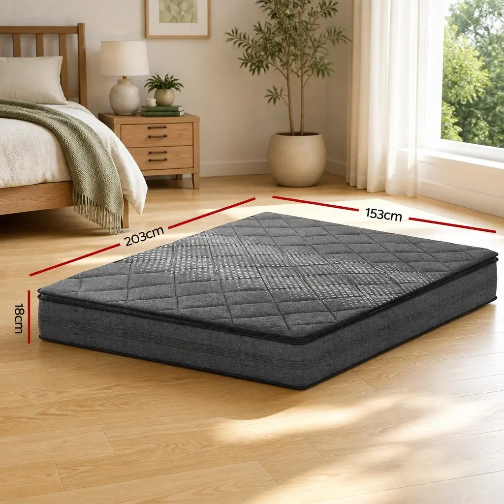 Queen Mattress Medium Firm 18cm Pillow Top Grey High-Density Foam