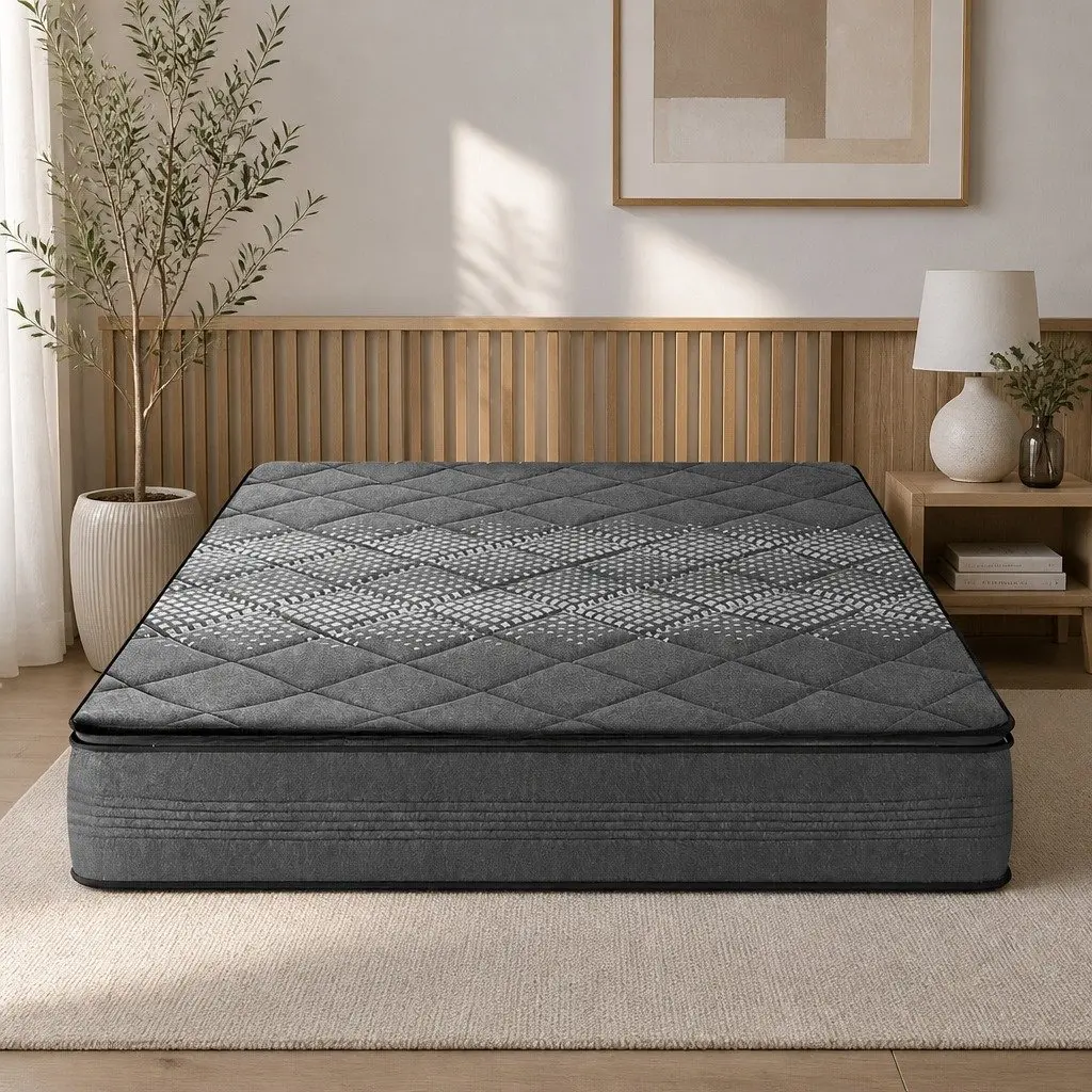 Queen Mattress Medium Firm 18cm Pillow Top Grey High-Density Foam