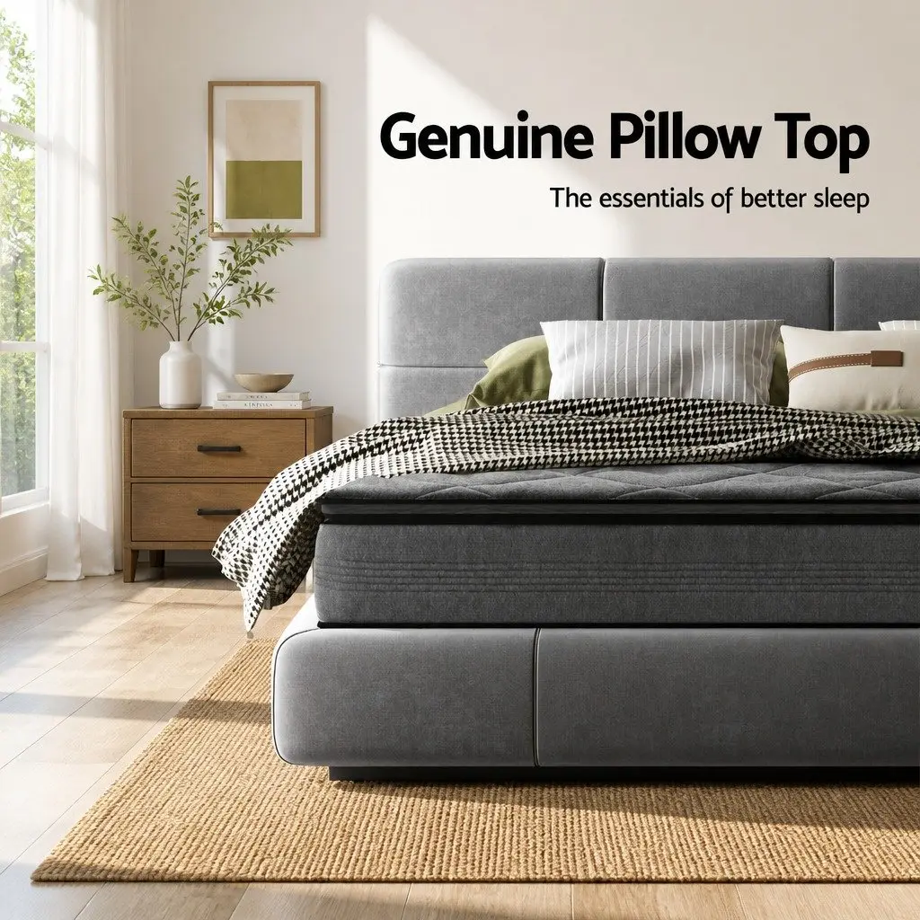 Queen Mattress Medium Firm 18cm Pillow Top Grey High-Density Foam