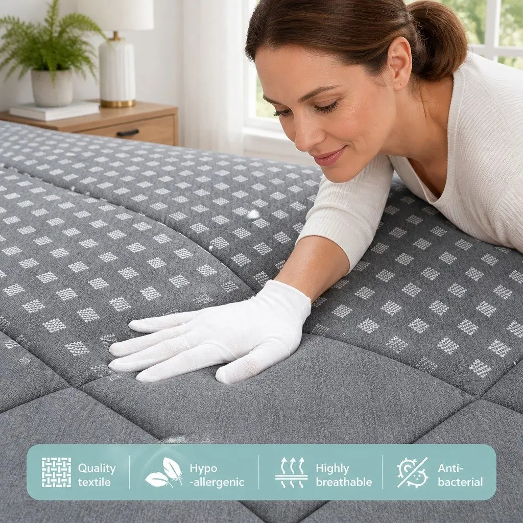 Queen Mattress Medium Firm 18cm Pillow Top Grey High-Density Foam