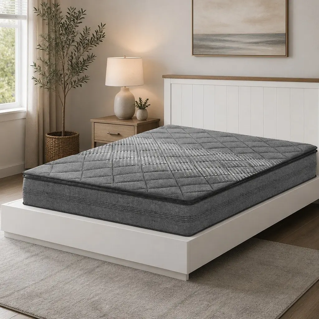 Single Mattress Grey 18cm Quilted Medium Firm Pillow Top Coil Support