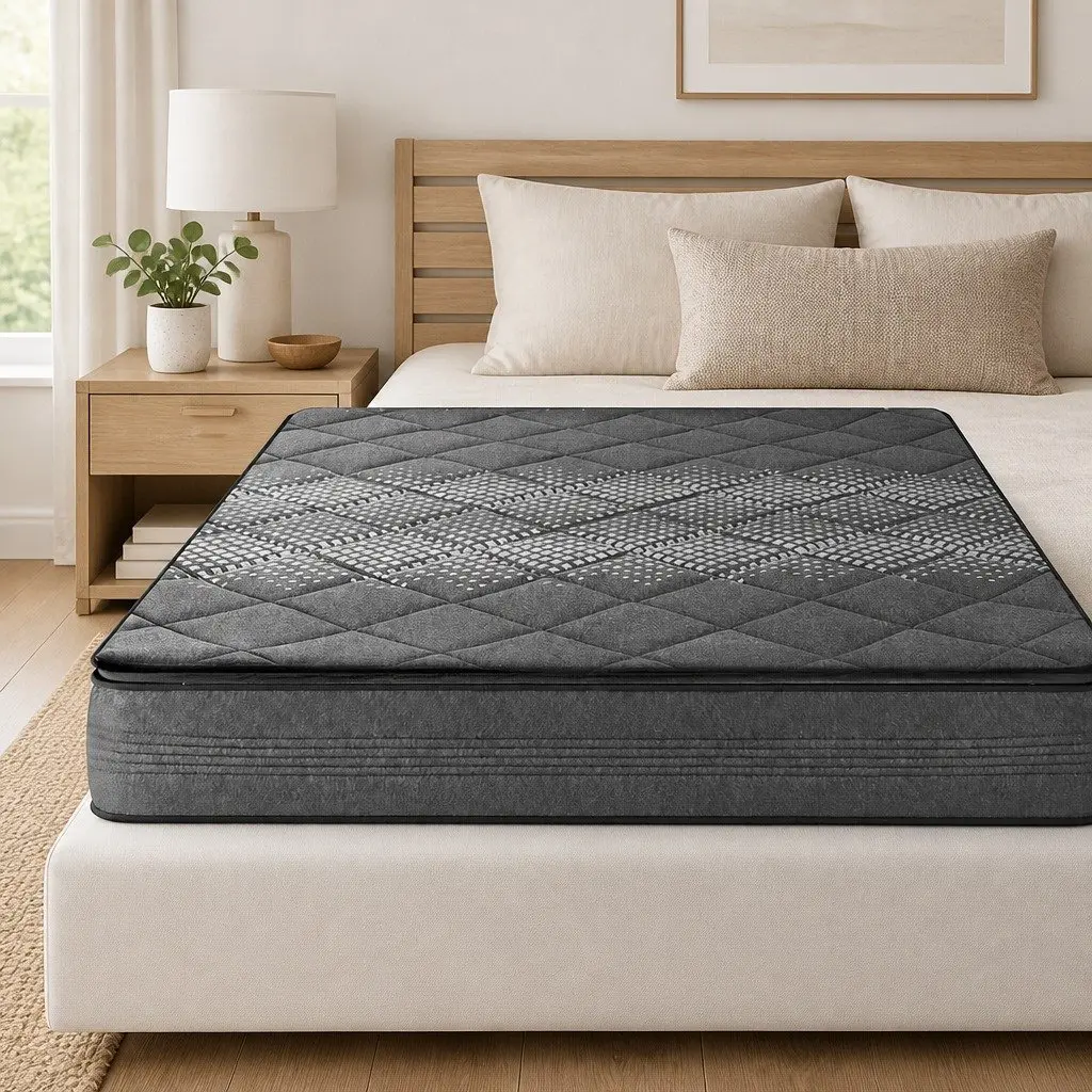 Single Mattress Grey 18cm Quilted Medium Firm Pillow Top Coil Support