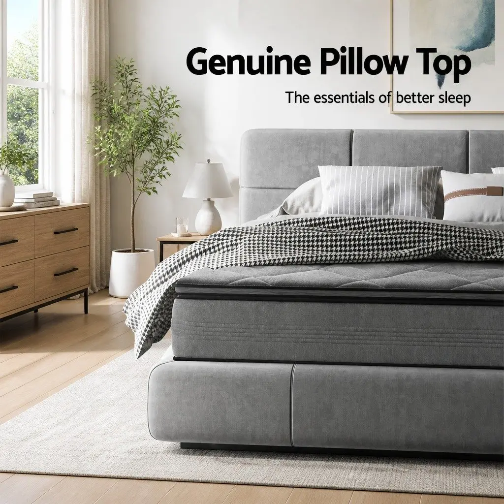 Single Mattress Grey 18cm Quilted Medium Firm Pillow Top Coil Support