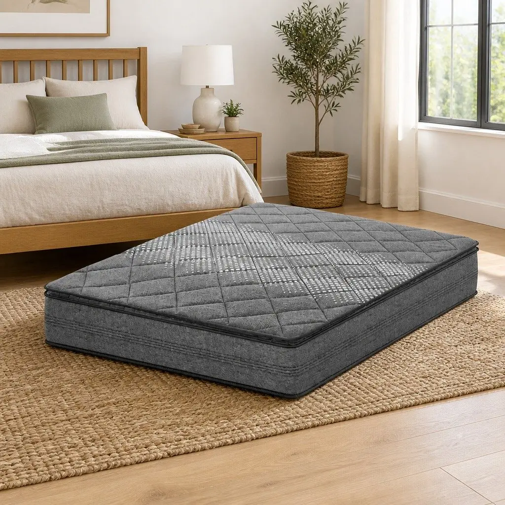 King Single Mattress with Pillow Top Medium Firm Grey