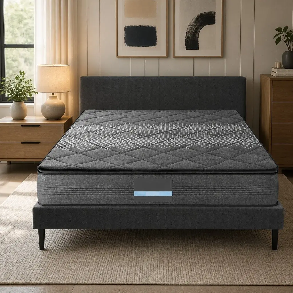 King Single Mattress with Pillow Top Medium Firm Grey