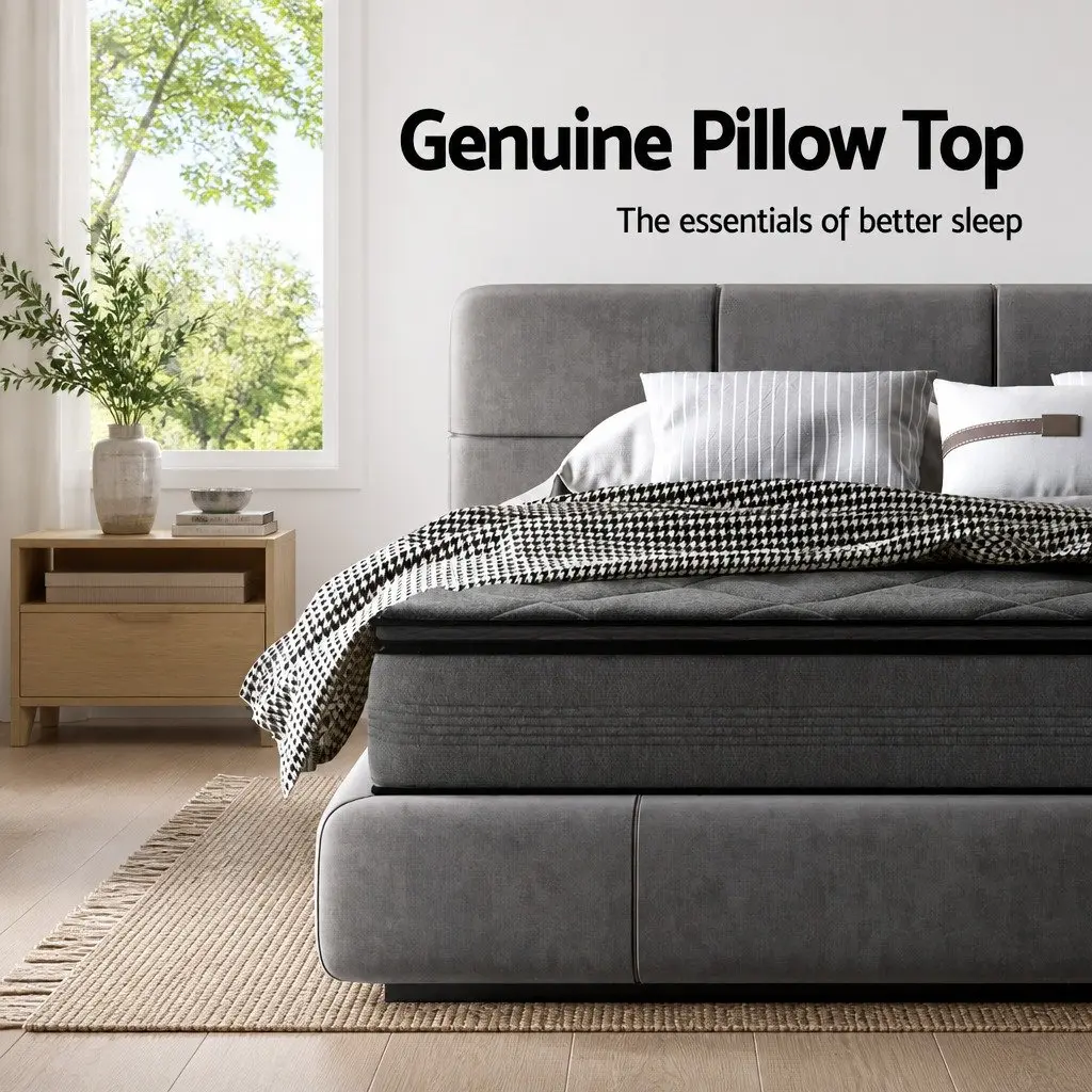 King Single Mattress with Pillow Top Medium Firm Grey