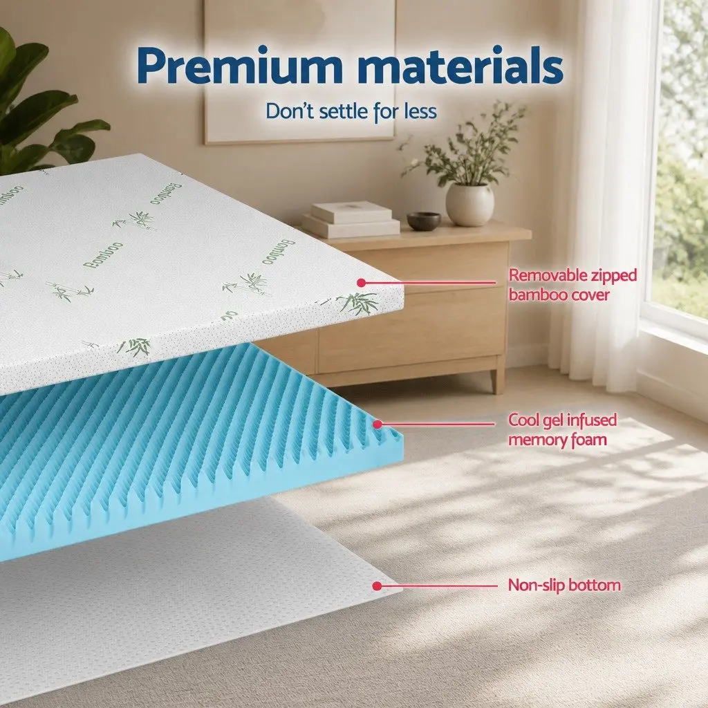Memory Foam Mattress Topper 8cm Double Gel Egg Crate Bamboo Cover