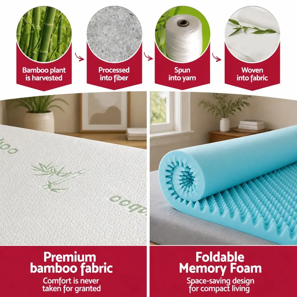 Memory Foam Mattress Topper 8cm Double Gel Egg Crate Bamboo Cover
